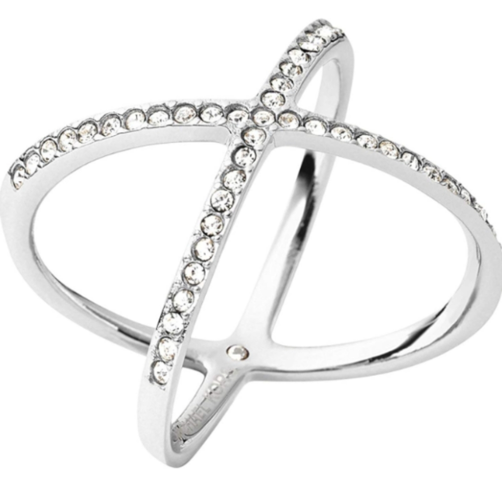 Michael Kors Chrystals Criss Cross silver tone ring